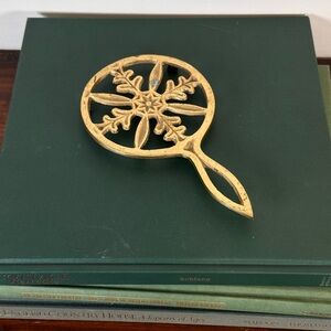Vintage Trivet Ornate Gold Brass Cottage Decor Floral